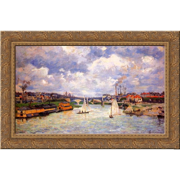 The Seine river at Charenton 24x16 Gold Ornate Wood Framed Canvas Art by Armand Guillaumin