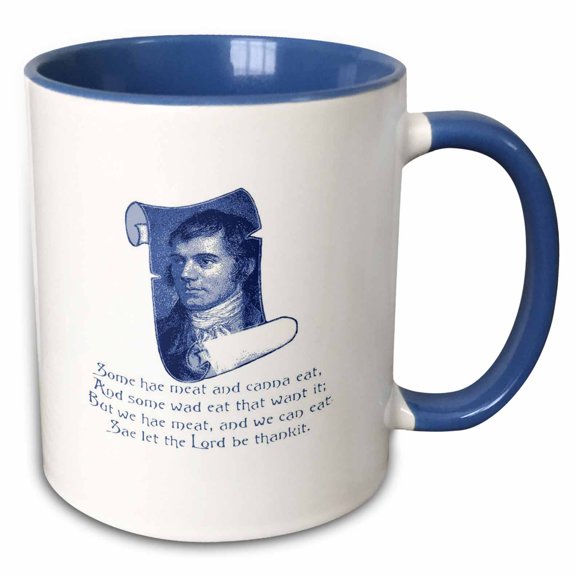 3drose, the Selkirk Grace Burns Night Supper Prayer in Blue, 11oz Two-tone Blue Mug