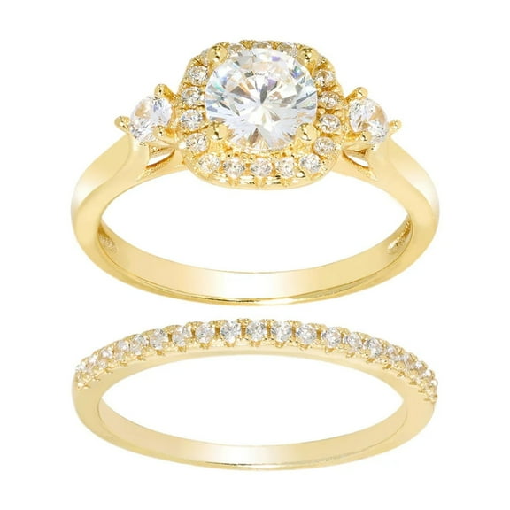 The Sensational Silver TheJewelryHut Vintage Inspired White Crystalline Yellow Silver Engagement Ring and Wedding Band Set