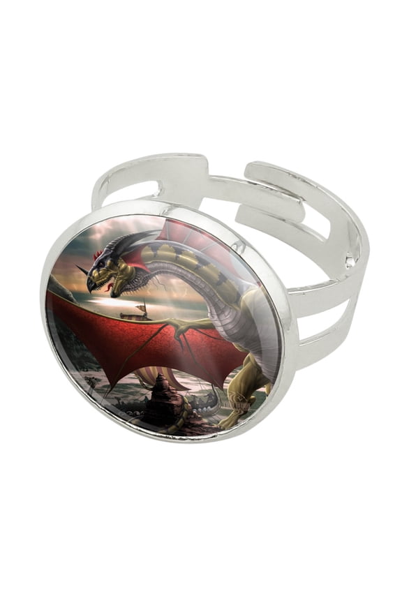 The Sentinel Dragon Viking Fantasy Silver Plated Adjustable Novelty Ring