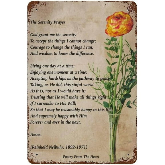 The Serenity Prayer Tin Sign Retro Bar Cafe Metal Sign Vintage Home Wall Decor Plaque for Living Room Bedroom 12 x 8 in