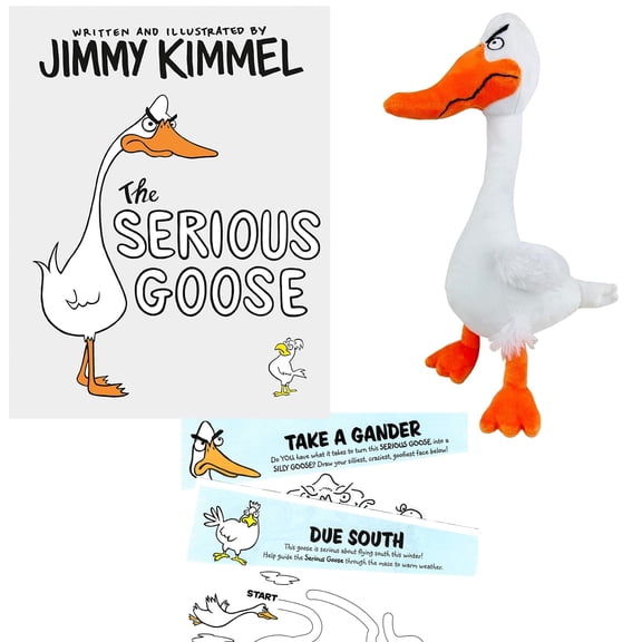 The Serious Goose Gift Set - Hardcover by Jimmy Kimmel, Goose Stuffed Animal Plush Toy, as Well as Activity Pages (Bring Joy, Delight, and Humor Even when Trying to Be Serious)