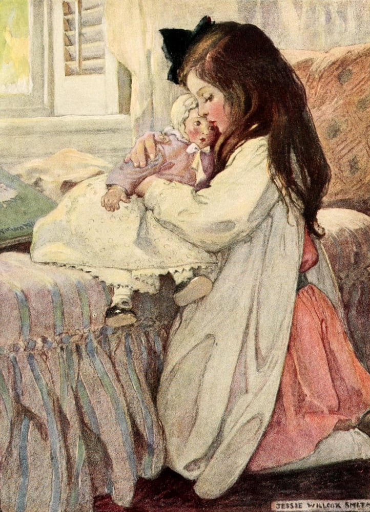 The Seven Ages of Childhood 1909 Nursing dolly Canvas Art - Jessie Willcox Smith (18 x 24)