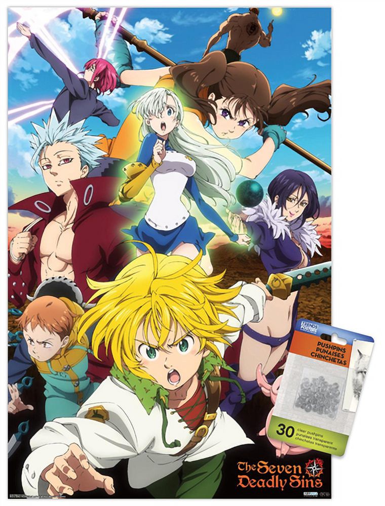 The Seven Deadly Sins: Season 3 - Key Art Wall Poster with Pushpins, 14.725" x 22.375"