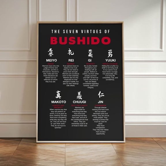 The Seven Virtues Of Bushido Wall Art Japan Samurai Japanese Warrior Principles Poster Real Man Honor Code Poster Fighter Home Decor, 8x12 UNFRAMED