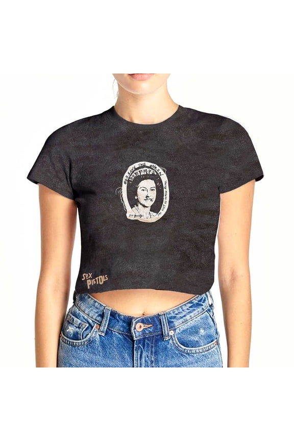 The Sex Pistols Ladies Crop Top: God Save The Queen (Wash Collection) (Large)