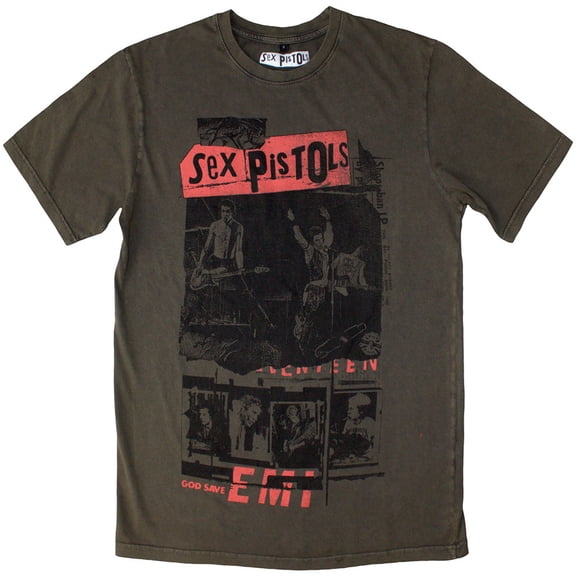 The Sex Pistols Unisex Stone Wash T-Shirt Photo Collage (Green) (XX-Large)