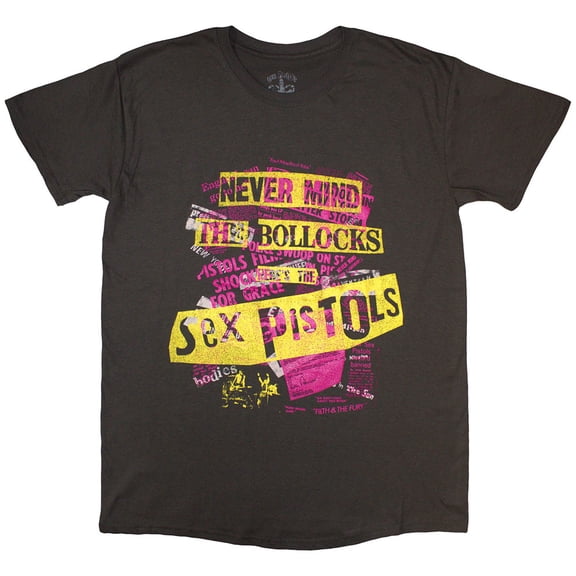 The Sex Pistols Unisex T-Shirt NMTB Text Overlay (Charcoal Grey) (Large)