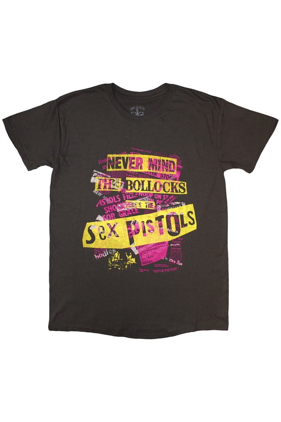 The Sex Pistols Unisex T-Shirt NMTB Text Overlay (Charcoal Grey) (Medium)