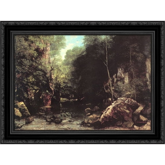 The Shaded Stream 24x19 Black Ornate Wood Framed Canvas Art by Courbet, Gustave