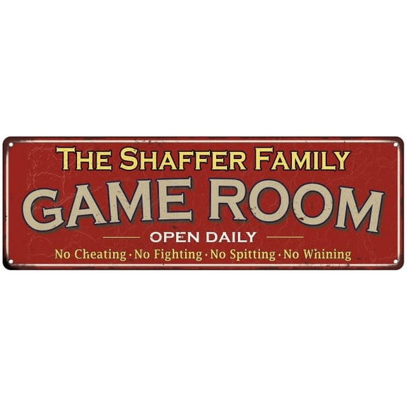 The Shaffer Family Gift Red Game Room Metal 6x18 Sign 206180038723