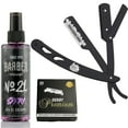 thumbnail image 1 of The Shave Factory® Straight Edge Razor Kit - Straight Edge Razor with Single Edge Razor | Straight Razor (Black / Barber No21 50ml Cologne / 100 Derby Premium Single Edge Razor Blades), 1 of 5
