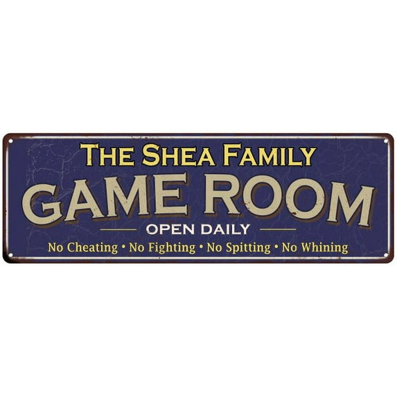 The Shea Family Blue Game Room Metal 8x24 Sign 108240037148
