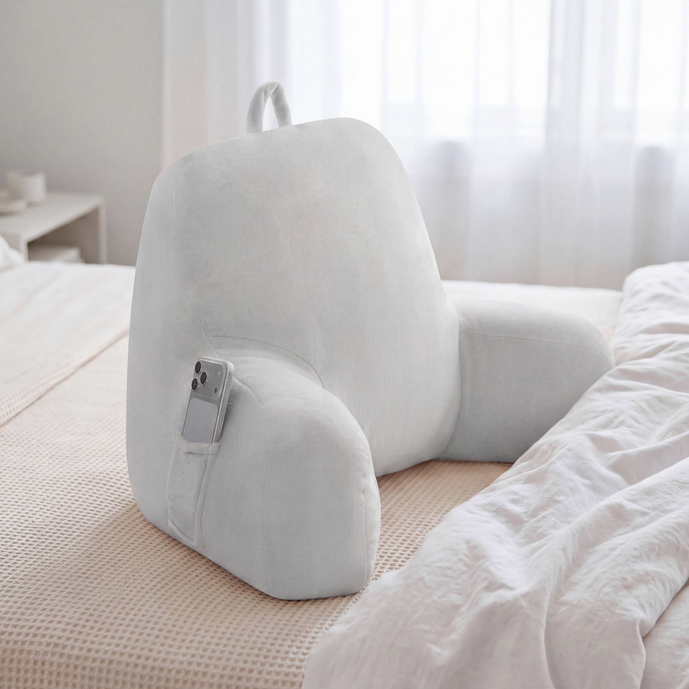 The Sheet Lab Plush Backrest Pillow, Gray, 30" x 17" x 17"