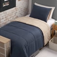 thumbnail image 1 of The Sheet Lab Reversible Box Stitch Comforter Set, 3-Piece Full/Queen – Navy Blue/Tan, 1 of 9