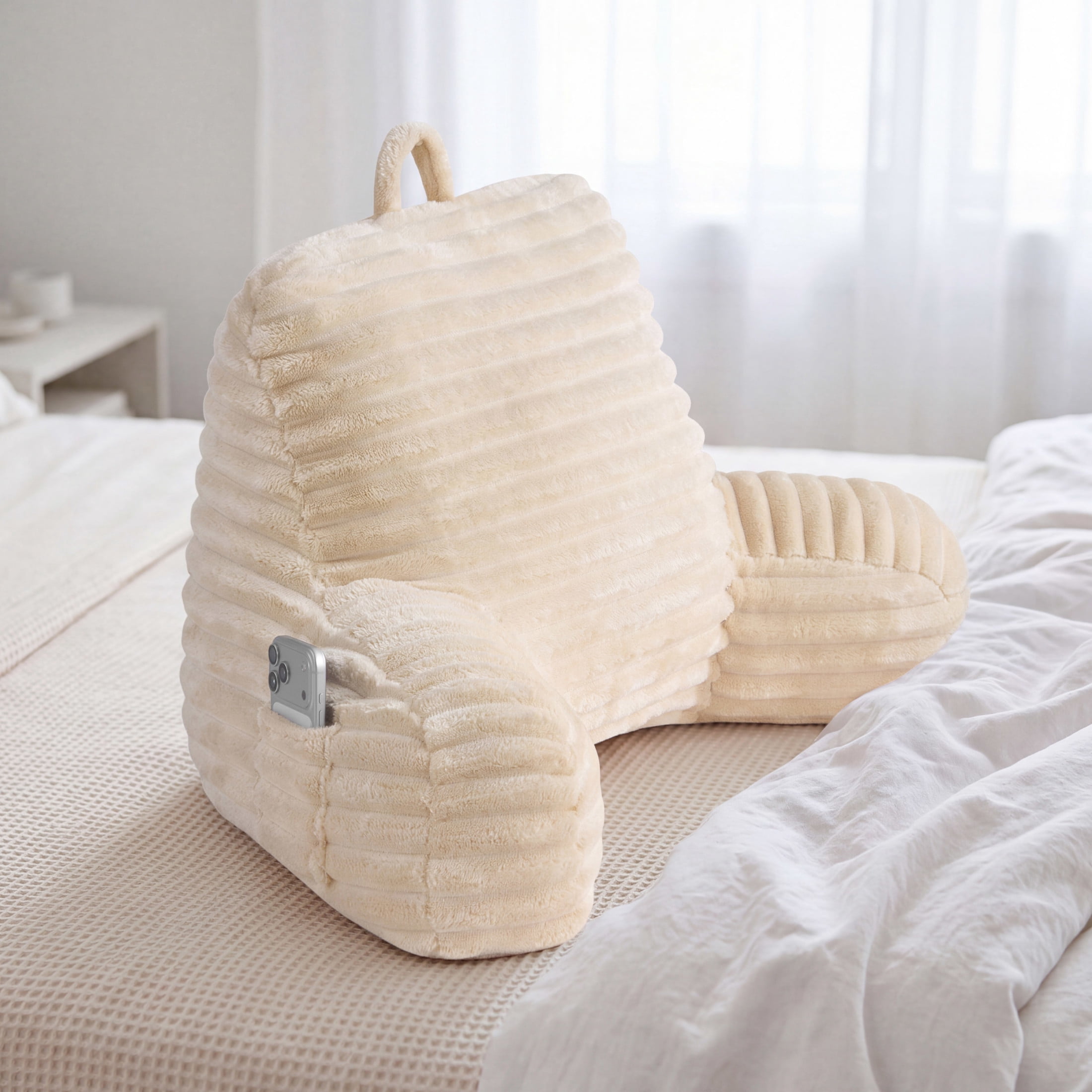 The Sheet Lab Ribbed Plush Backrest Pillow, Beige, 30" x 17" x 17"