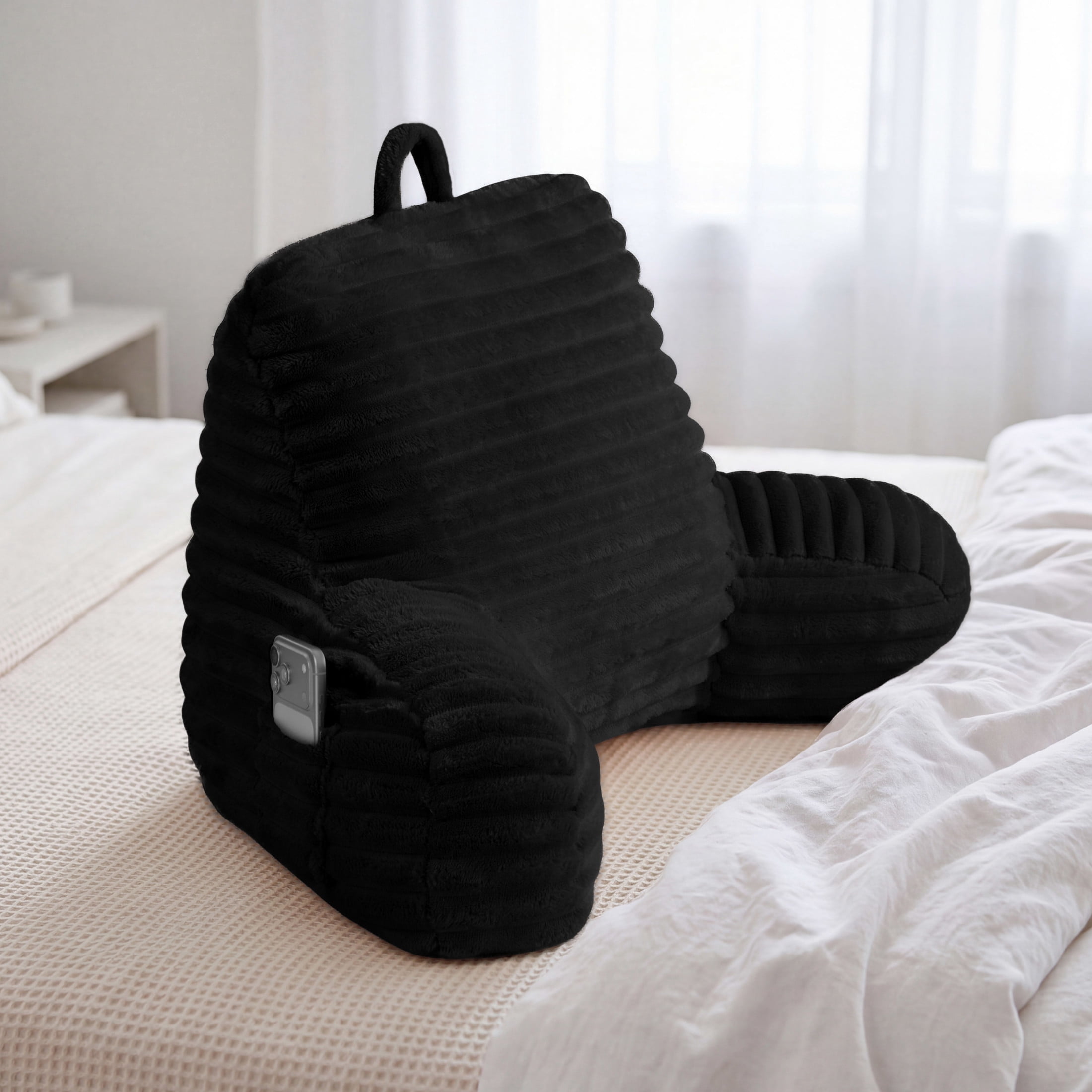 The Sheet Lab Ribbed Plush Backrest Pillow, Black, 30" x 17" x 17"
