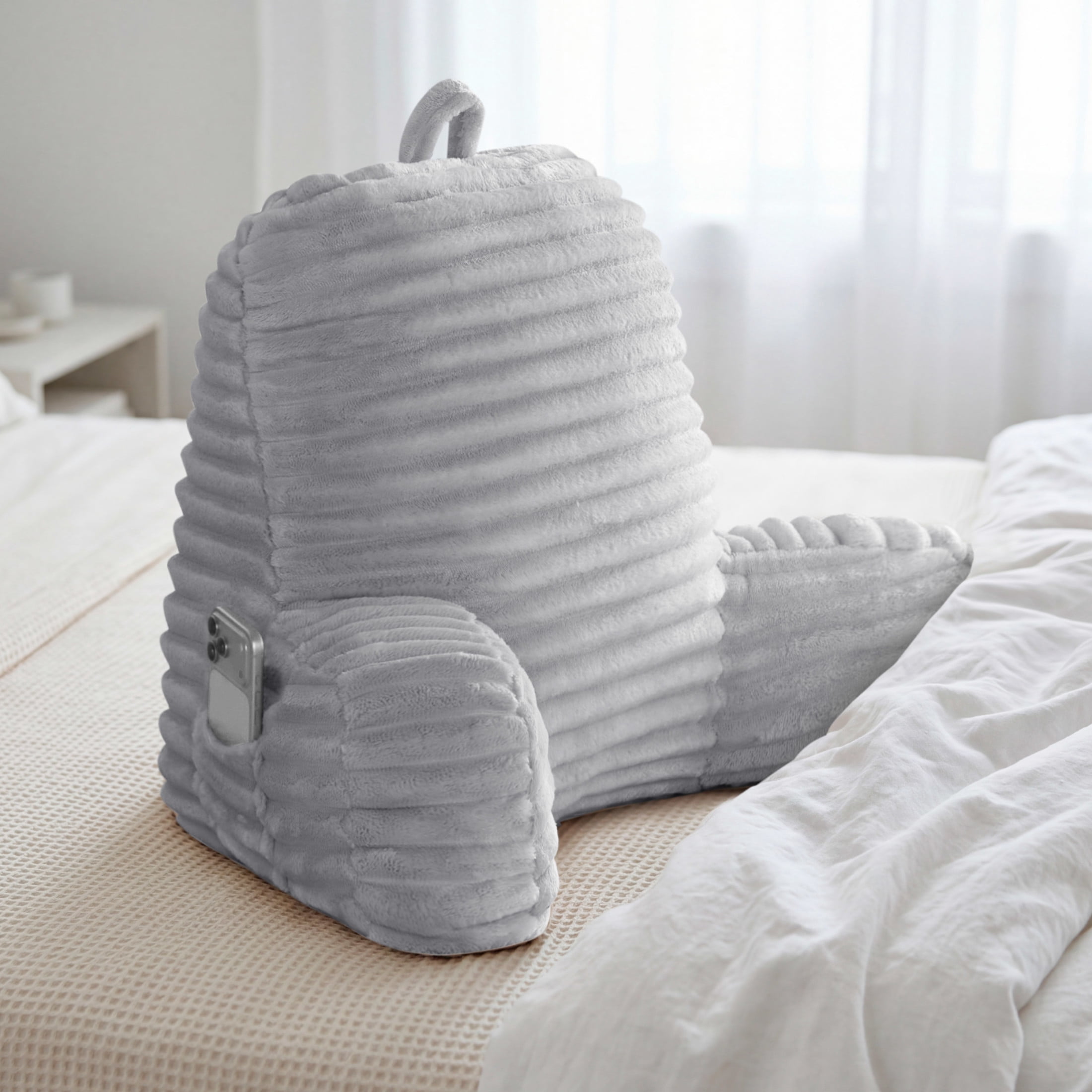 The Sheet Lab Ribbed Plush Backrest Pillow, Gray, 29" x 24.5" x 10.5"