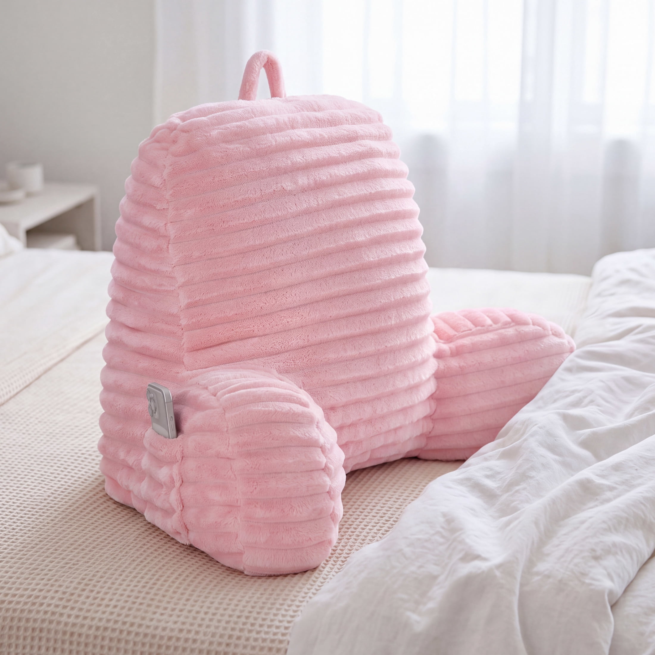The Sheet Lab Ribbed Plush Backrest Pillow, Pink, 29" x 24.5" x 10.5"