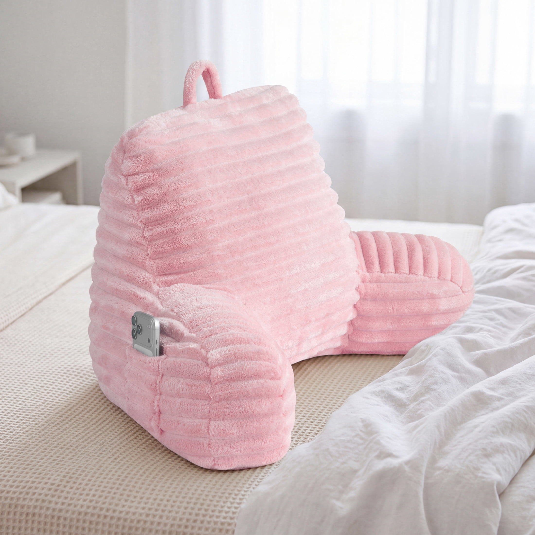 The Sheet Lab Ribbed Plush Backrest Pillow, Pink, 30" x 17" x 17"