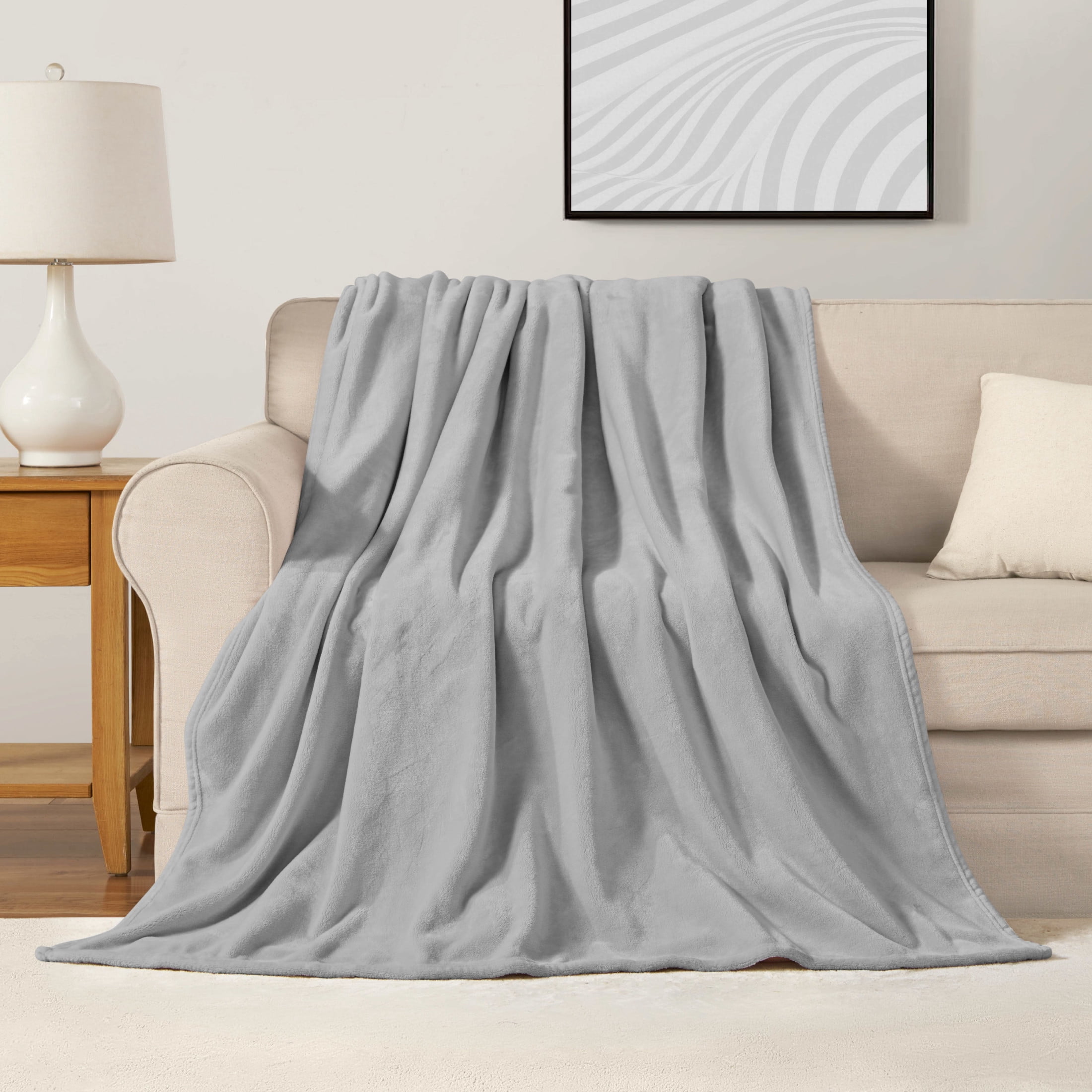 The Sheet Lab Solid Plush Microfiber Throw Blanket, Glacier Grey, 50" x 70"