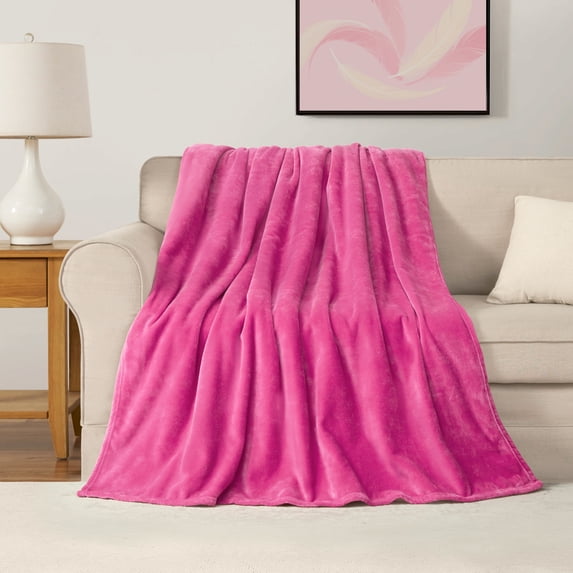 The Sheet Lab Solid Plush Microfiber Throw Blanket, Hot Pink, 50" x 70"