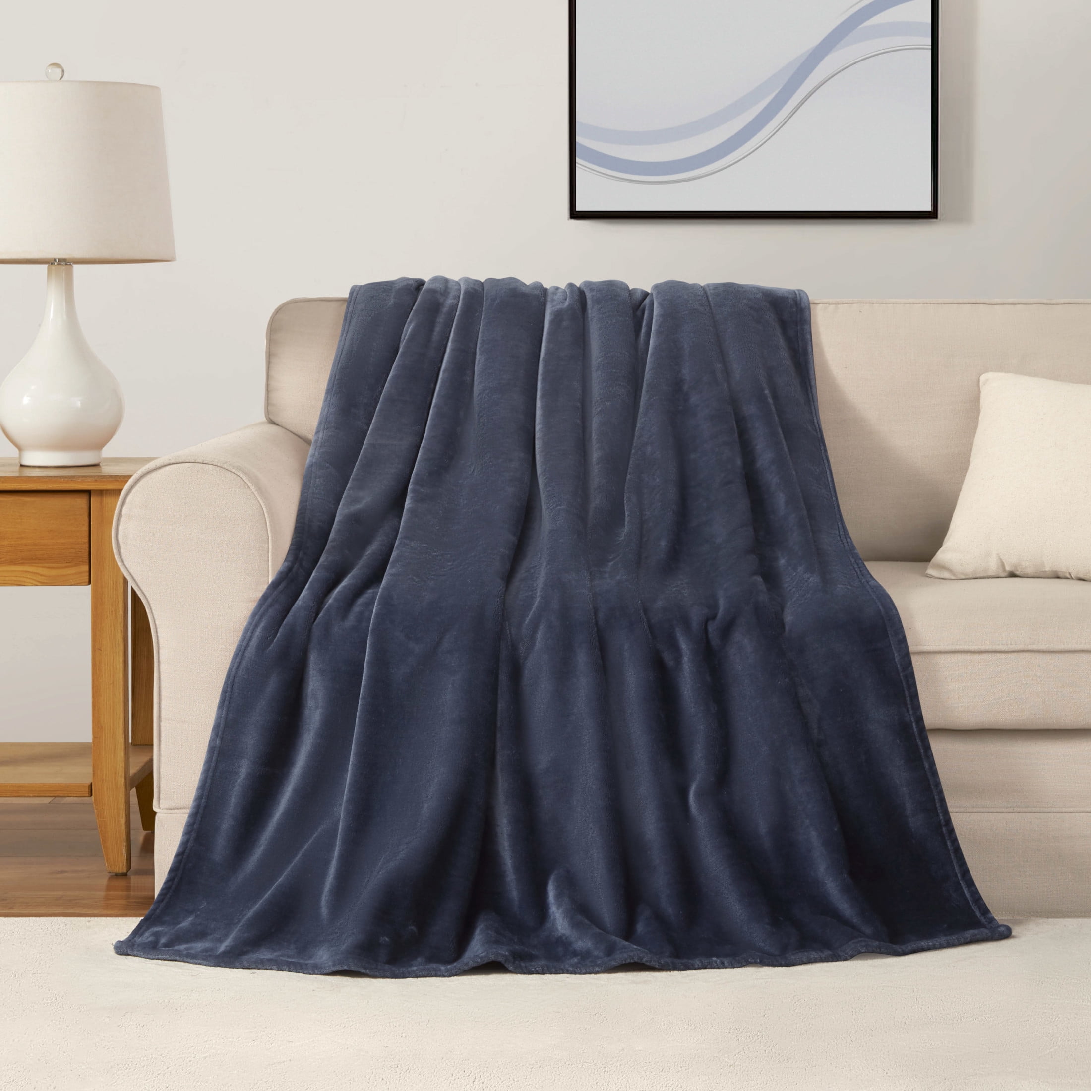 The Sheet Lab Solid Plush Microfiber Throw Blanket, Vintage Blue Indigo, 50" x 70"