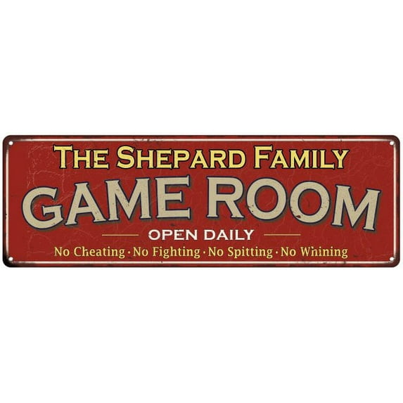 The Shepard Family Gift Red Game Room Metal 6x18 Sign 206180038792