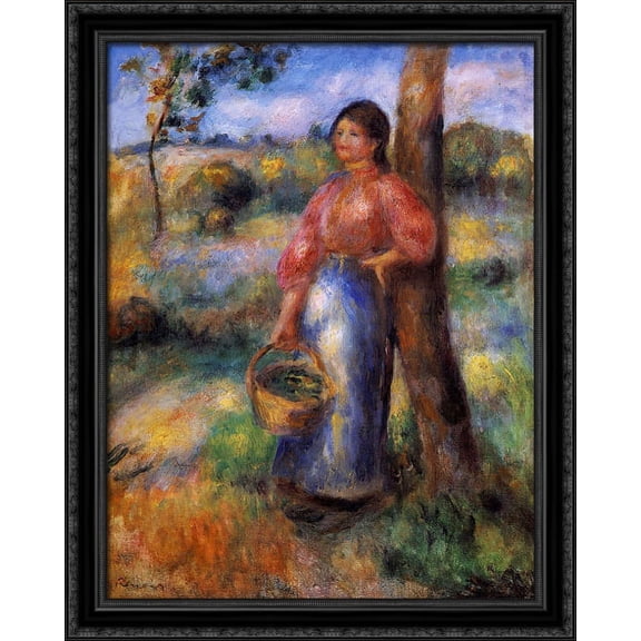 The Shepherdess 28x34 Large Black Ornate Wood Framed Canvas Art by Pierre Auguste Renoir