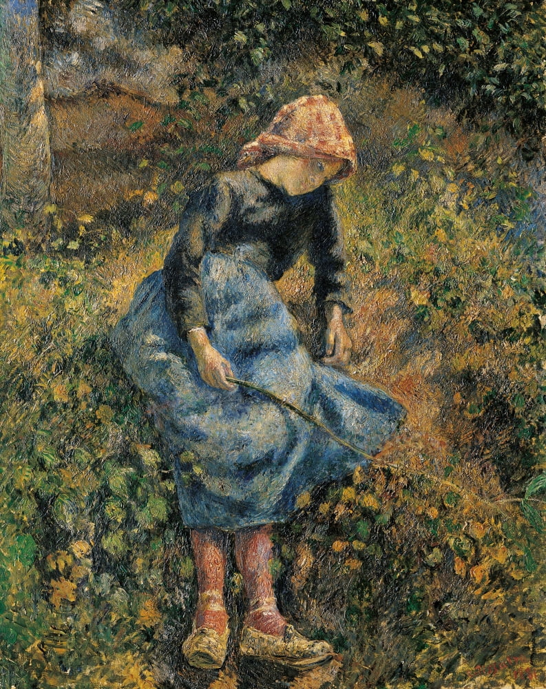 The Shepherdess Or Girl With A Stick Or Country Girl Sitting Or La Bergere Canvas Art - (18 x 24)