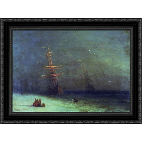The Shipwreck on Northern sea 24x20 Black Ornate Wood Framed Canvas Art by Aivazovsky, Ivan