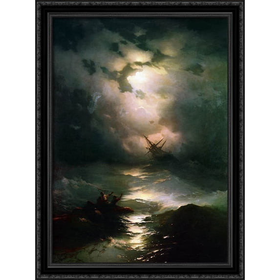 The Shipwreck on Northern sea 28x38 Large Black Ornate Wood Framed Canvas Art by Ivan Aivazovsky