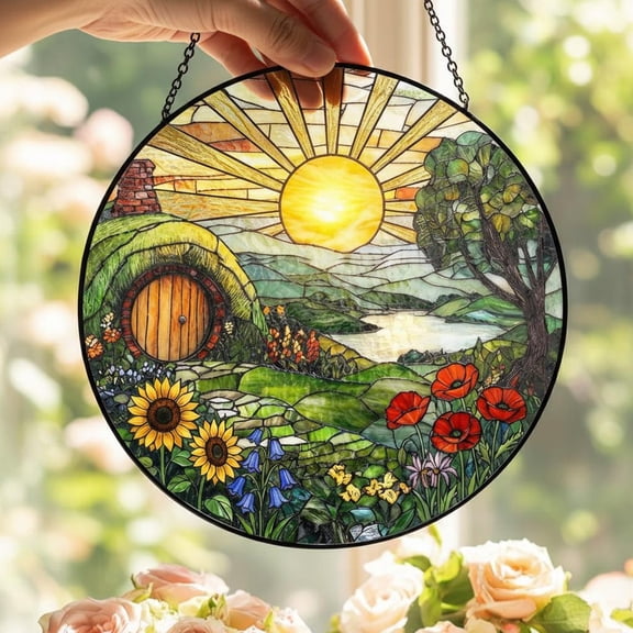 The Shire Fantasy House Glass Suncatcher, Tolkien Inspired Window Art, Book Lover, 3.5 in