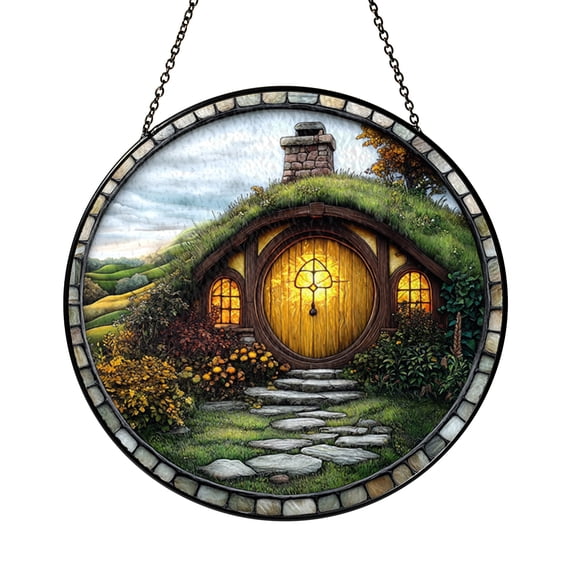 The Shire Hobbit Stained Glass Ornament, Fantasy Home Decor Window Hanging