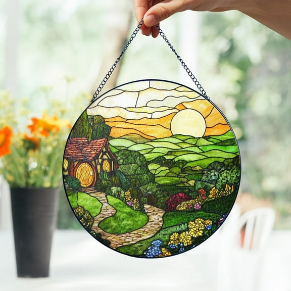 The Shire Stained Glass Suncatcher, Fantasy House Window Decor, Whimsical Cottagecore Art, Countryside Gift