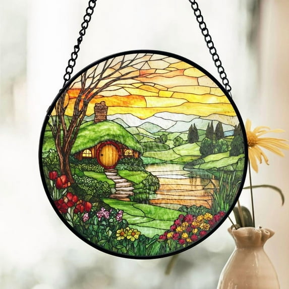 The Shire Stained Glass Suncatcher, Hobbit House Decor, Fantasy Stained Glass, Velaris Art, LOTR Inspired Gift, Whimsical Cottagecore Accent