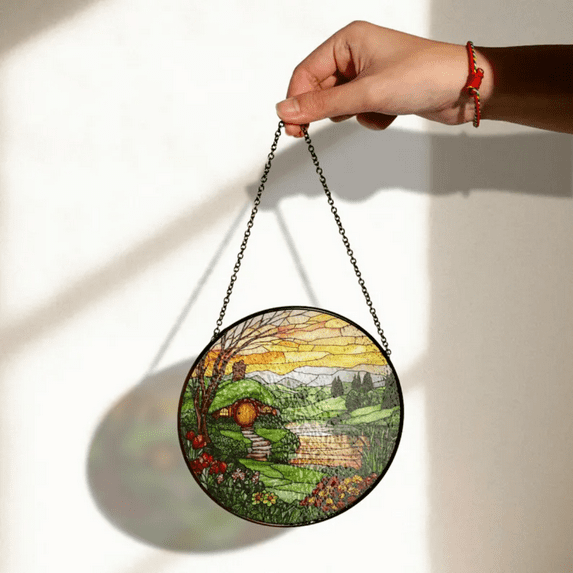 The Shire Stained Glass Suncatcher, Hobbit House Window Hanging Decor
