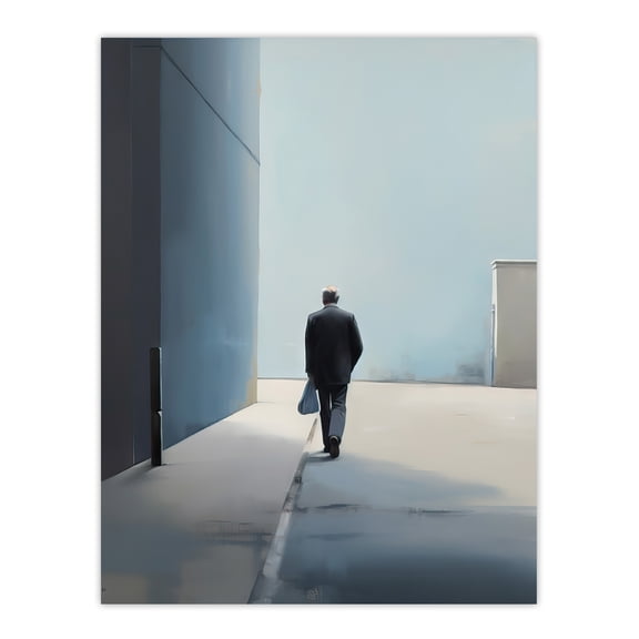 The Shopping Trip By Amy Denver Minimalist Soft Pastel Blues Street Scene Minimalism Simple Modern Artwork Unframed Wall Art Print Poster Home Decor Premium