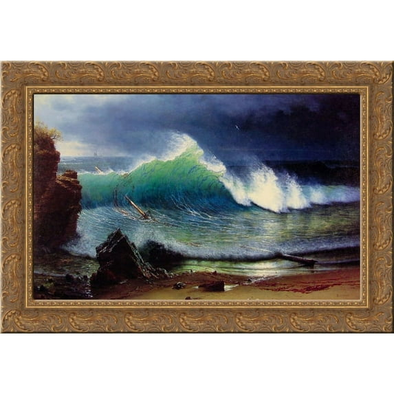 The Shore of the Turquoise Sea 24x19 Gold Ornate Wood Framed Canvas Art by Bierstadt, Albert
