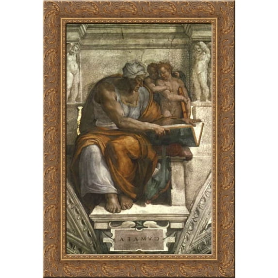 The Sibyl of Cumae 19x24 Gold Ornate Wood Framed Canvas Art by Michelangelo