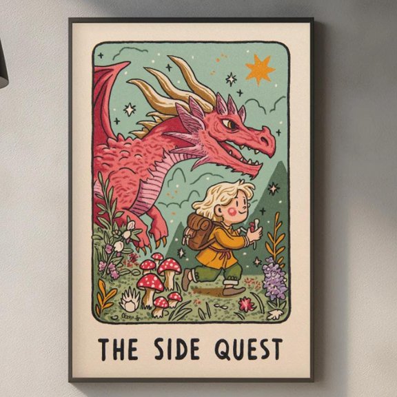 The Side Quest Tarot Card Funny Rpg Fantasy Gamer For Gaming Room And Nerd Poster , Poster Print Only