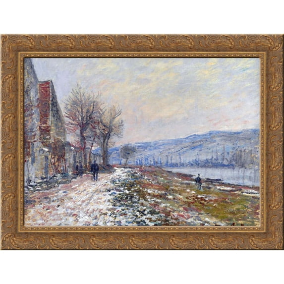 The Siene at Lavacourt, Effect of Snow 24x20 Gold Ornate Wood Framed Canvas Art by Monet, Claude