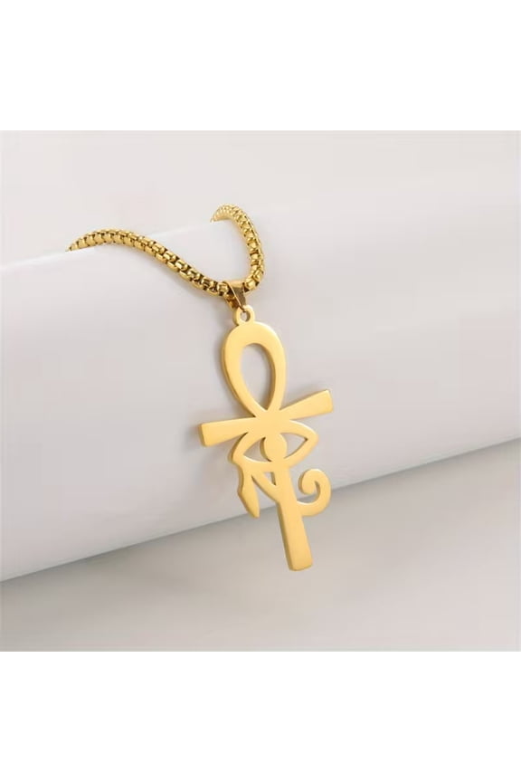The Sign of Life Ankh Cross Pendants Necklace Egyptian Hieroglyphics Anka Amulet 14K White Gold Men Jewelry