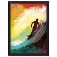thumbnail image 1 of The Silhouette of a Surfer Surfing on a Big Wave Artwork Framed Wall Art Print A4, 1 of 4