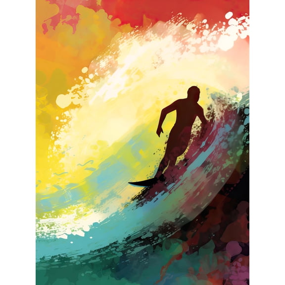 The Silhouette of a Surfer Surfing on a Big Wave Extra Large XL Wall Art Poster Print