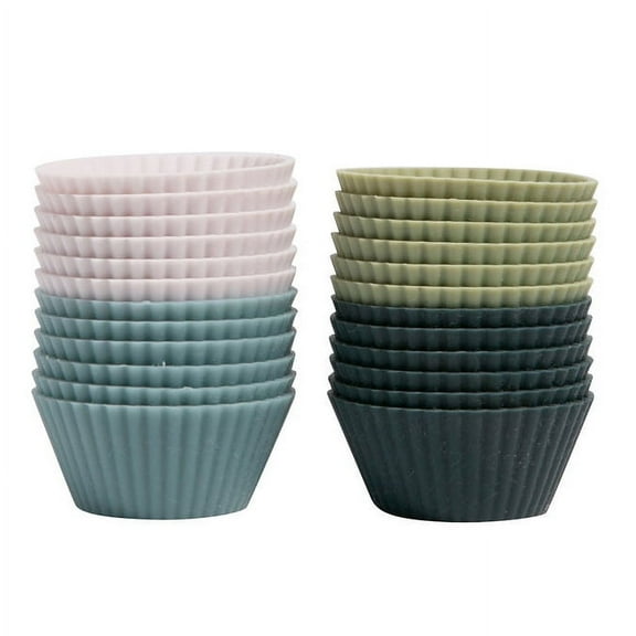 The Silicone Kitchen Reusable Mini Silicone Baking Cup, Non-Toxic, BPA Free, Dishwasher Safe, Mini, 24 Pack, White Blue Green