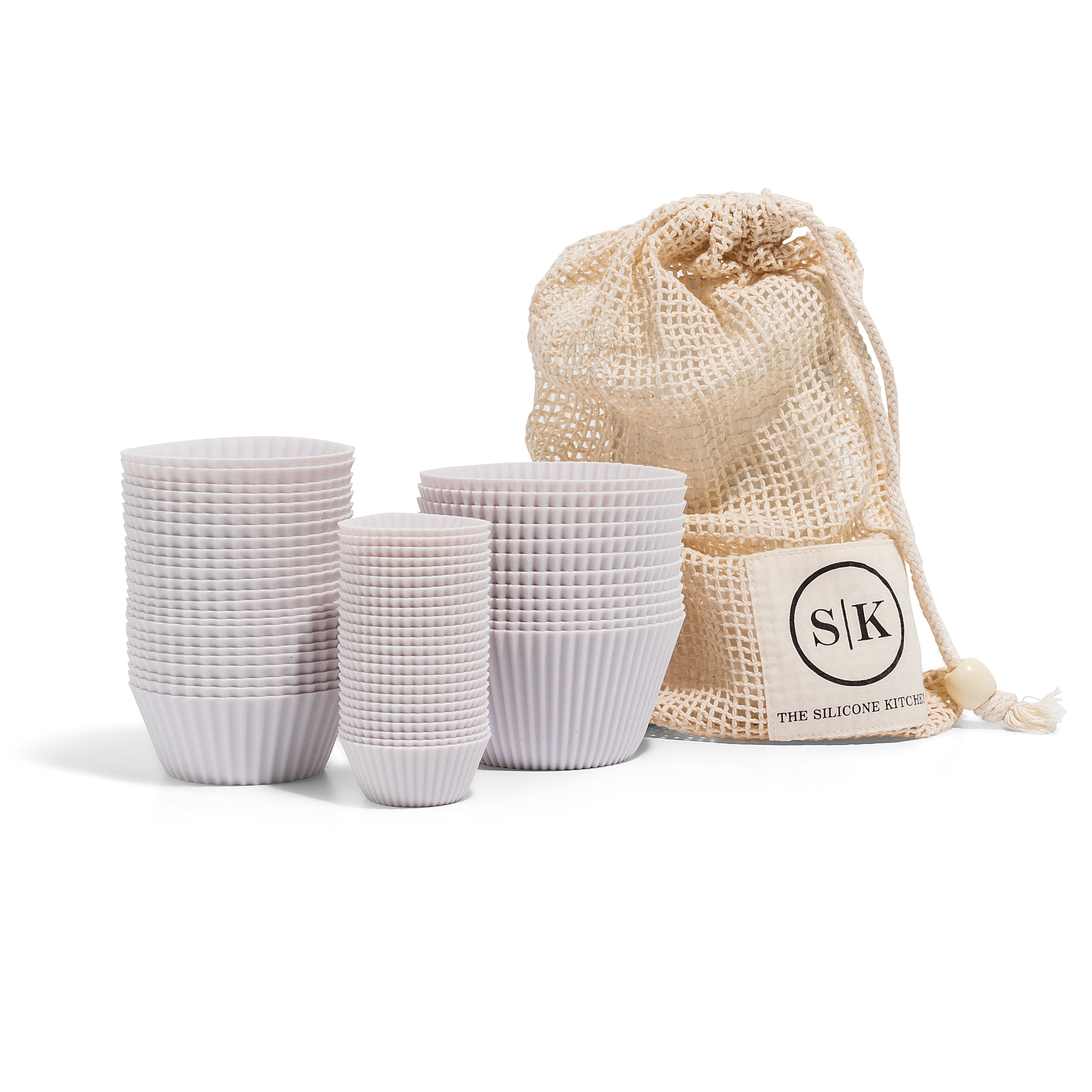 The Silicone Kitchen Reusable Silicone Baking Cups Gift Set Bundle, 24 Regular Baking Cups, 12 Jumbo Baking Cups, 24 Mini Baking Cups, White