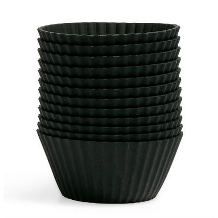 The Silicone Kitchen Reusable Silicone Baking Cups, Non-Toxic, BPA Free, Dishwasher Safe, Regular, Matte Black, 12 Pack