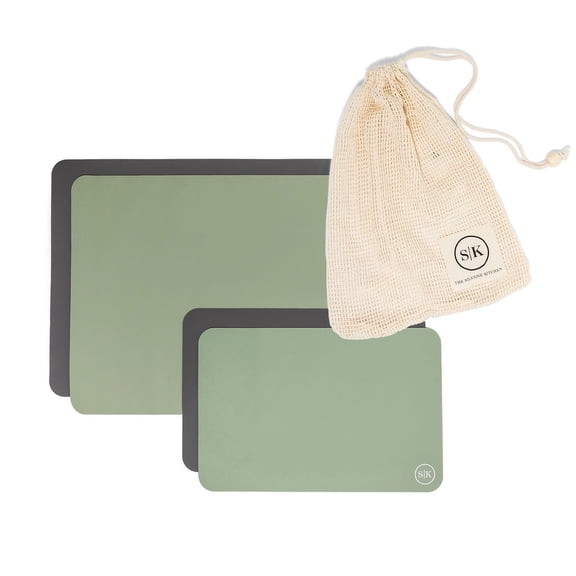 The Silicone Kitchen Reusable Silicone Oven Baking Mats Gift Set Bundle, 2 Half-Sheet, 2 Quarter-Sheet, Sage Green, Dark Gray