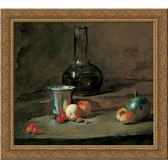 The Silver Goblet 24x20 Gold Ornate Wood Framed Canvas Art by Jean-Baptiste-Simeon Chardin